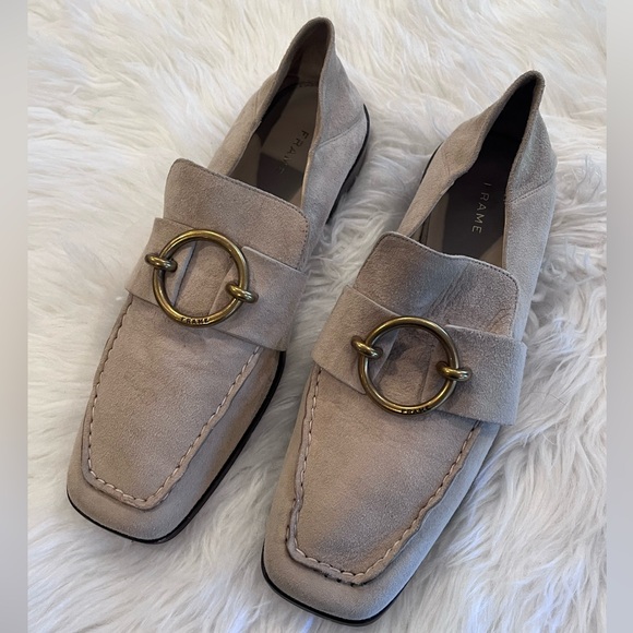 Frame Le Montecito 39.5 Loafer Tan Suede W/Gold Buckle Detail - Picture 7 of 16